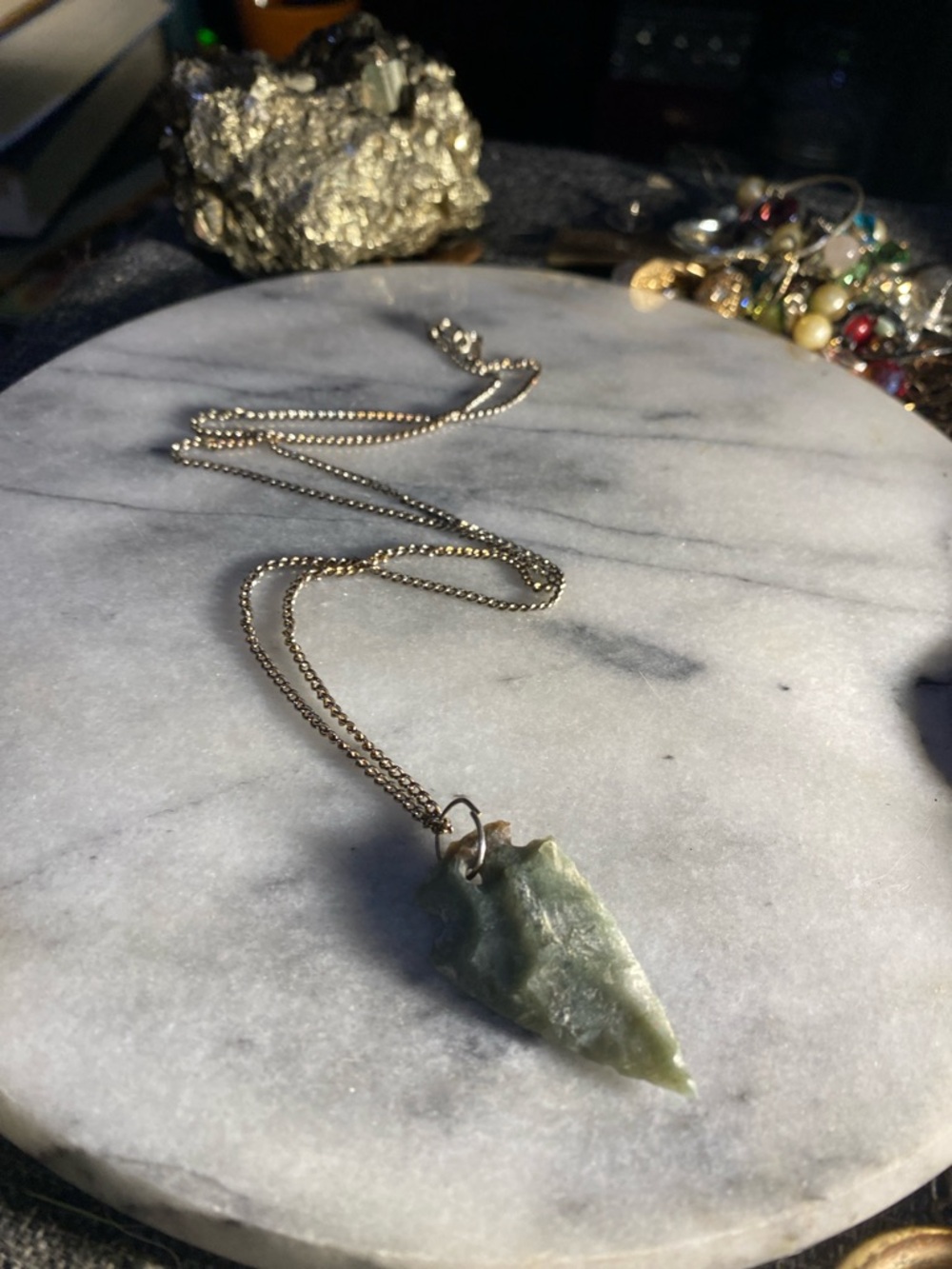 Green Agate Real Arrowhead Necklace - On a Silver 20” Chain